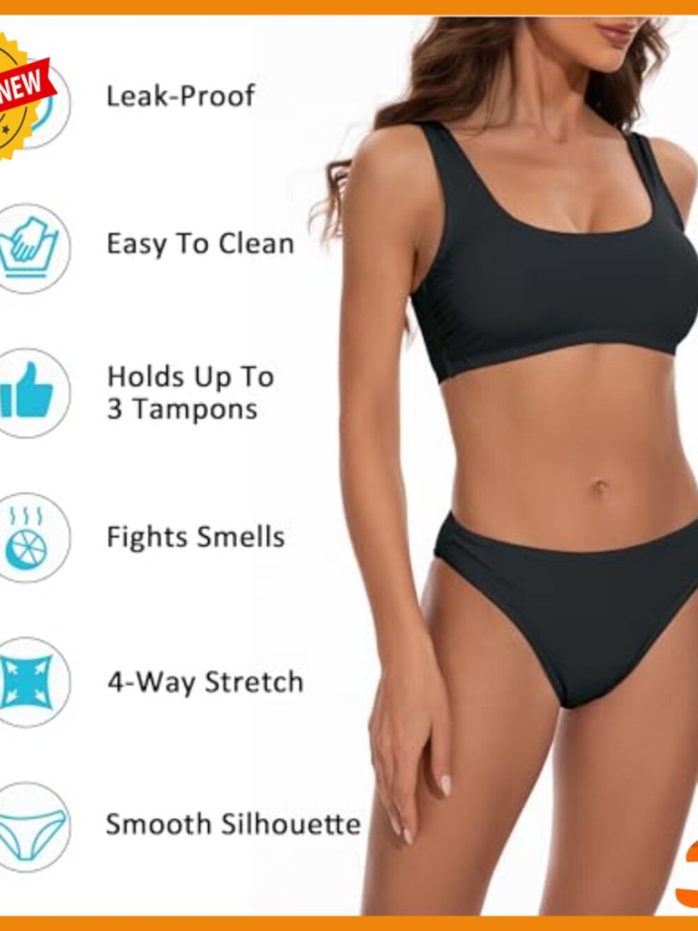 Leakproof Period Bikini Set with UPF50+ Quick-Dry Fabric for Swimming - Picture 4 of 7